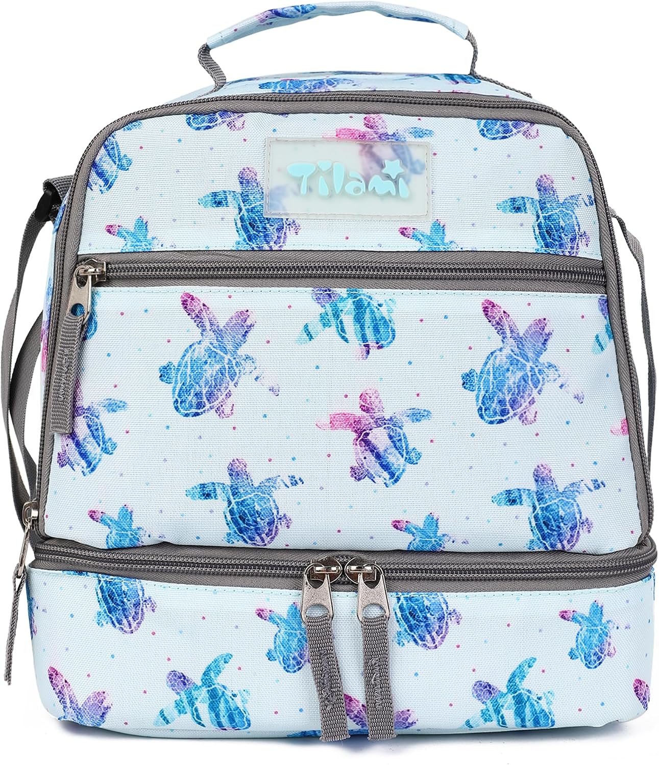 Tilami Lunch Bags Insulated Adjustable Strap Zipper, Two Compartments Cooler Bags, Bento Bags for Kids Toddlers (Blue)