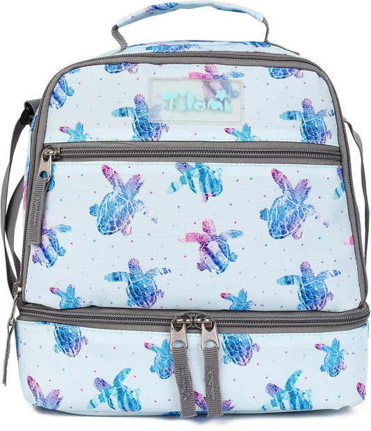 Tilami Lunch Bags Insulated Adjustable Strap Zipper, Two Compartments Cooler Bags, Bento Bags for Kids Toddlers (Blue)