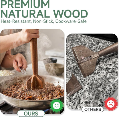 Natural Wooden Meat Chopper, 10.5 Inches Ground Beef Chopper