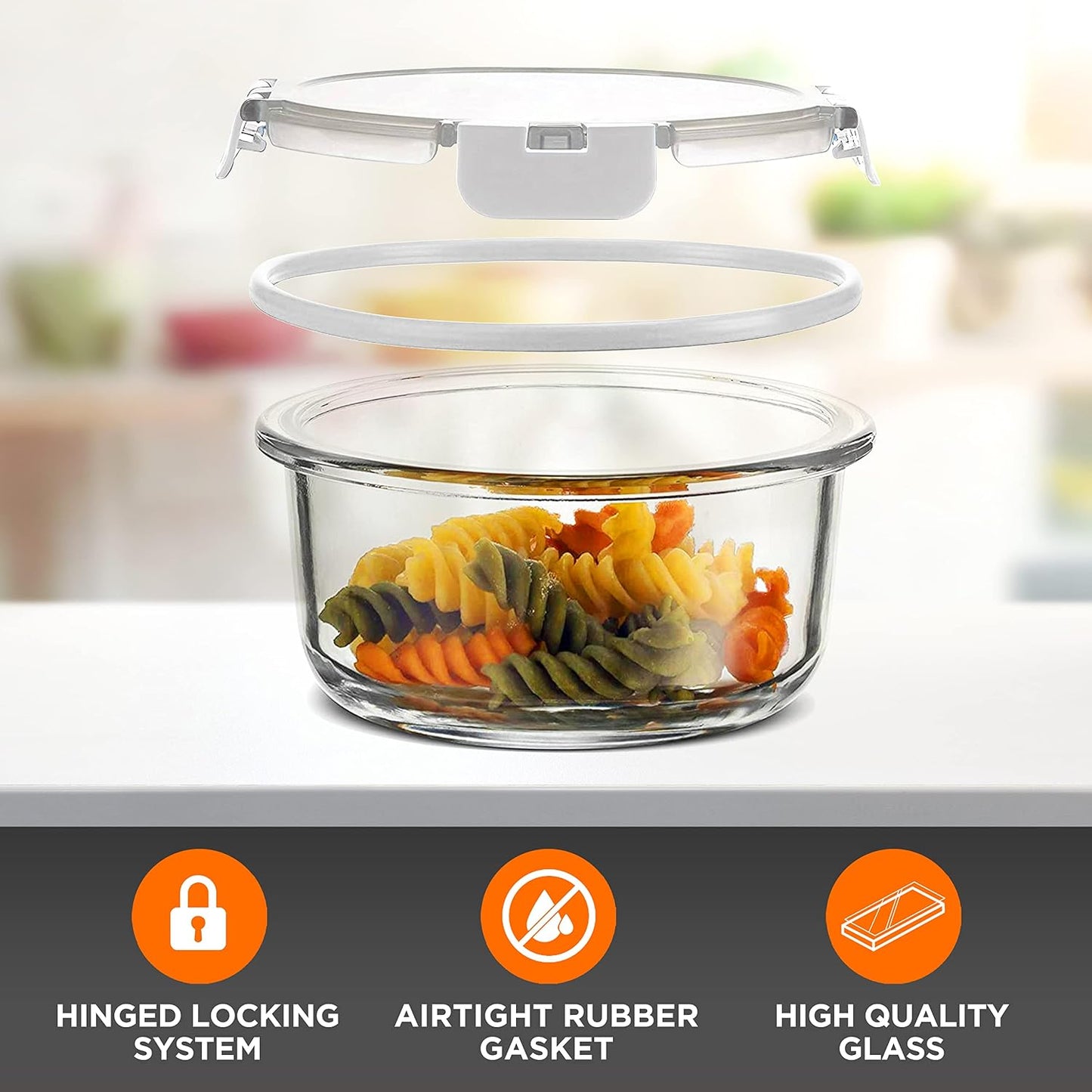 NutriChef 24pcs Glass Food Storage Containers, (12 Stackable Heavy Duty Meal Prep Containers w/ 12 Airtight Lids), Microwave, Freezer, & Dishwasher Safe for Food, Snacks, Fruit & More, (Gray)