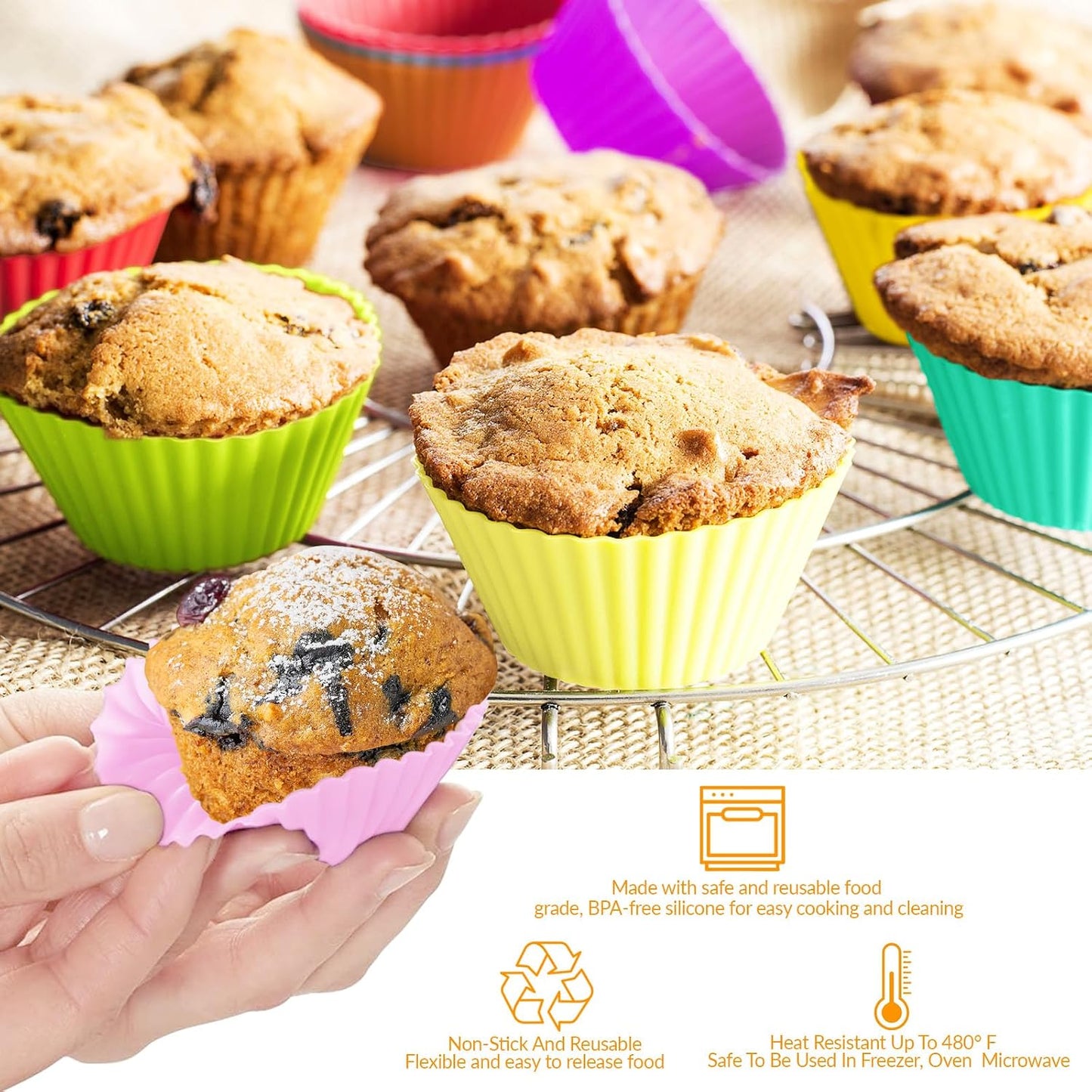 6 pack Silicone Baking Cups, Reusable Muffin Liners Non-Stick Cup, Cake Molds Set,Cupcake Silicone Liner Cupcake Holder,Bpa Free (navy blue)