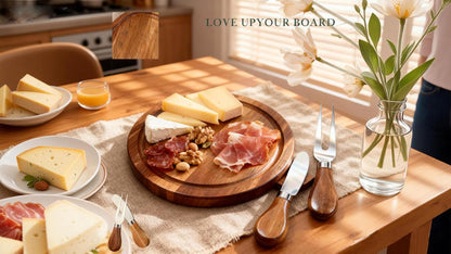 Upgraded storage-ready Small Cheese Board Set & Dessert Plate with Knife & Fork, 1-Pack 6-Inch Personal Charcuterie Tray, Bamboo, Gift-ready for Wedding, Bridal & Baby Shower Party
