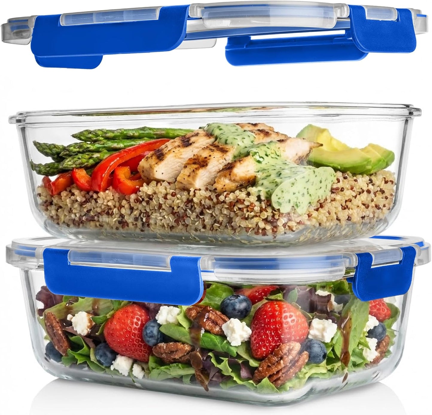 Razab 4 Pcs 1860ml / 63 Oz Large Glass Food Storage Containers with Lids - Glass Meal Prep Containers with Locking Lids for Roasting, Storing Leftover, Lunch Container, BPA Free, Microwave & Oven Safe