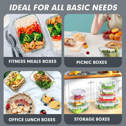 VERONES 30 Pieces Glass Meal Prep Containers Set, Stackable Glass Food Storage Containers with Lids-Airtight Lunch Containers，for Microwave, Oven, Freezer & Dishwasher,Grey