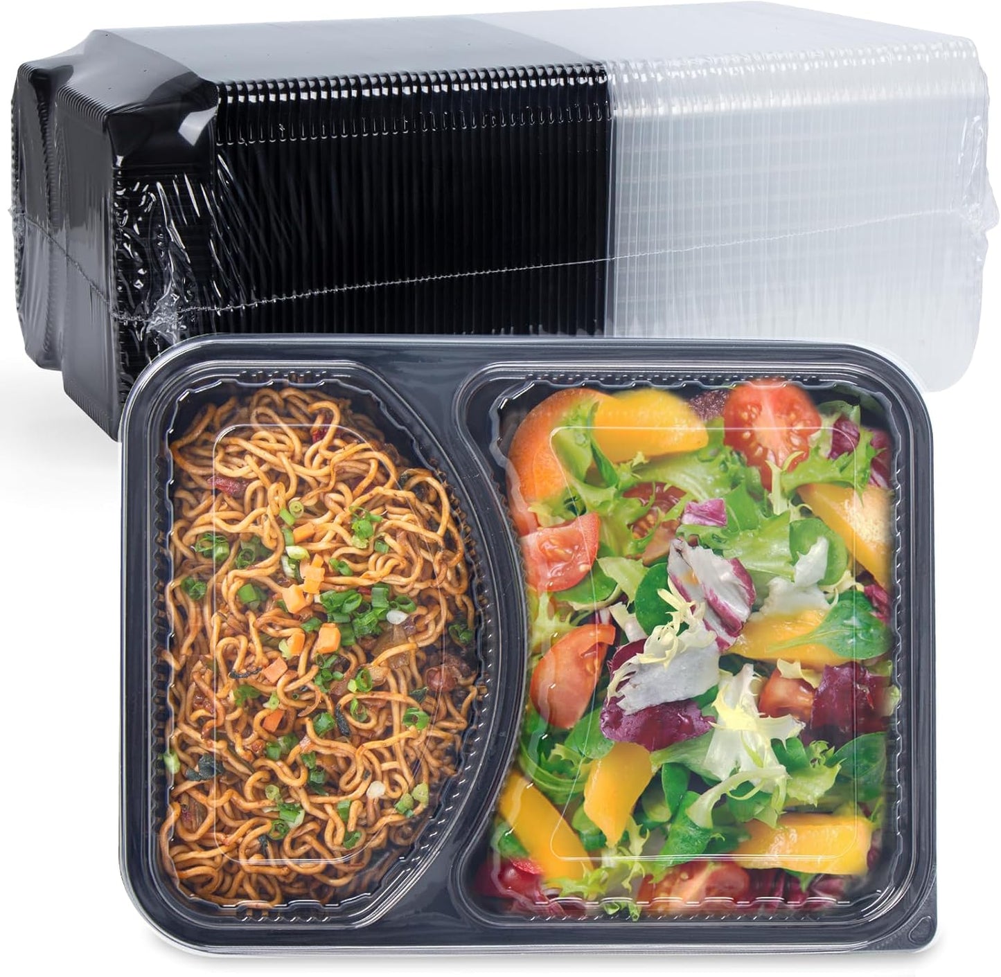 Meal Prep Container Reusable 40 Pack 34oz - Shrink Wrap Leakproof | Portion Control Leftover Plastic Food Containers with Lid | BPA Free Freezer & Microwave Safe | 4 Compartment Takeout Boxes