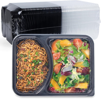 Meal Prep Container Reusable 40 Pack 34oz - Shrink Wrap Leakproof | Portion Control Leftover Plastic Food Containers with Lid | BPA Free Freezer & Microwave Safe | 4 Compartment Takeout Boxes
