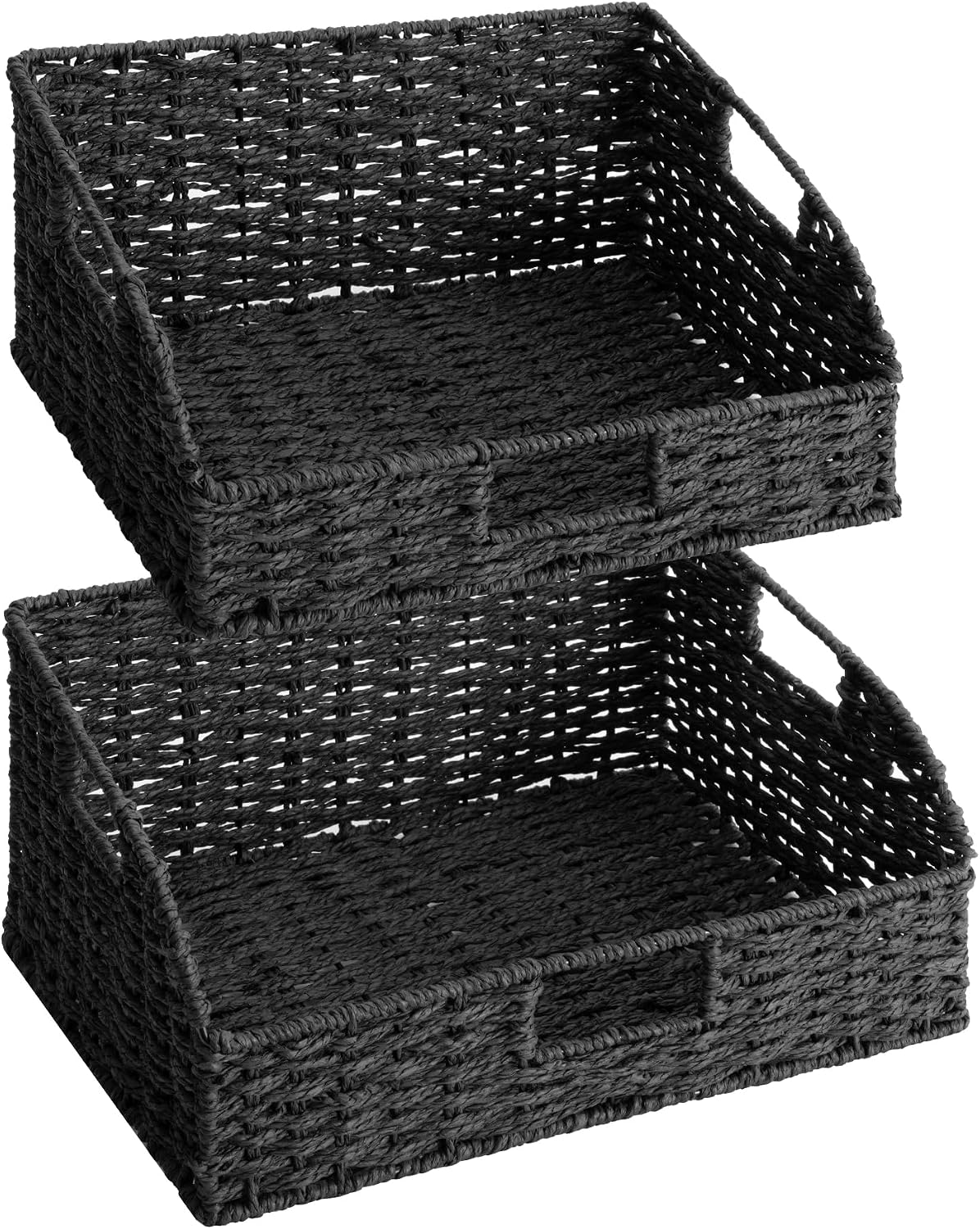 StorageWorks Water Hyacinth Pantry Storage Baskets, Wicker Baskets with Built-in Handles, Handwoven Shelf Baskets for Organizing, Pantry Organizers and Storage, 3 Pack