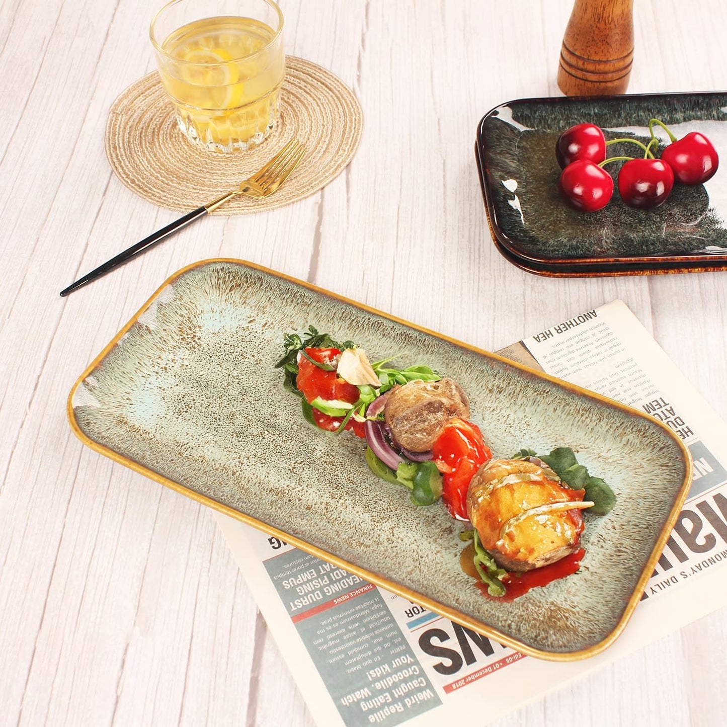 Porcelain Plate Set Large Serving Tray Set of 4, Reusable Serving Platters for Party Food, Cookie, Appetizer, Charcuterie, Snack, Dessert Display,Stackable Kitchen Dish 14.4 INCH