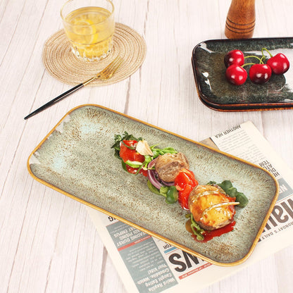 Porcelain Plate Set Large Serving Tray Set of 4, Reusable Serving Platters for Party Food, Cookie, Appetizer, Charcuterie, Snack, Dessert Display,Stackable Kitchen Dish 14.4 INCH