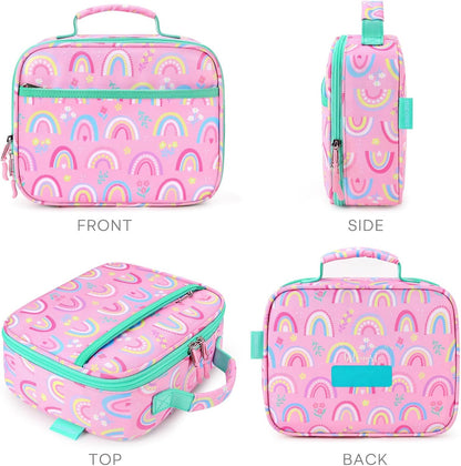 mibasies Kids Lunch Box for Girls Toddler, Insulated and Reusable Lunch Bag for School, Pink Rainbow
