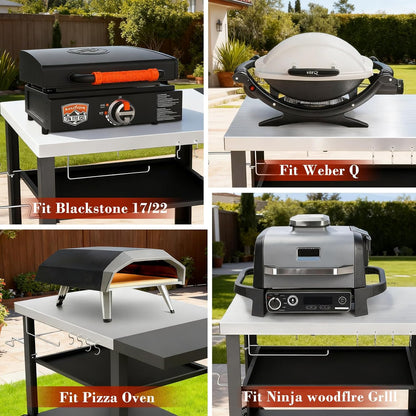 Upgraded Pizza Oven Cart Table for Ooni Koda/Karu/Fyra 16 & 12, Movable Thicken & Widen Rolling Kitchen Cart, Outdoor Grill Stand for Ninja Woodfire,Blackstone Griddle,Barbecue Tool Set
