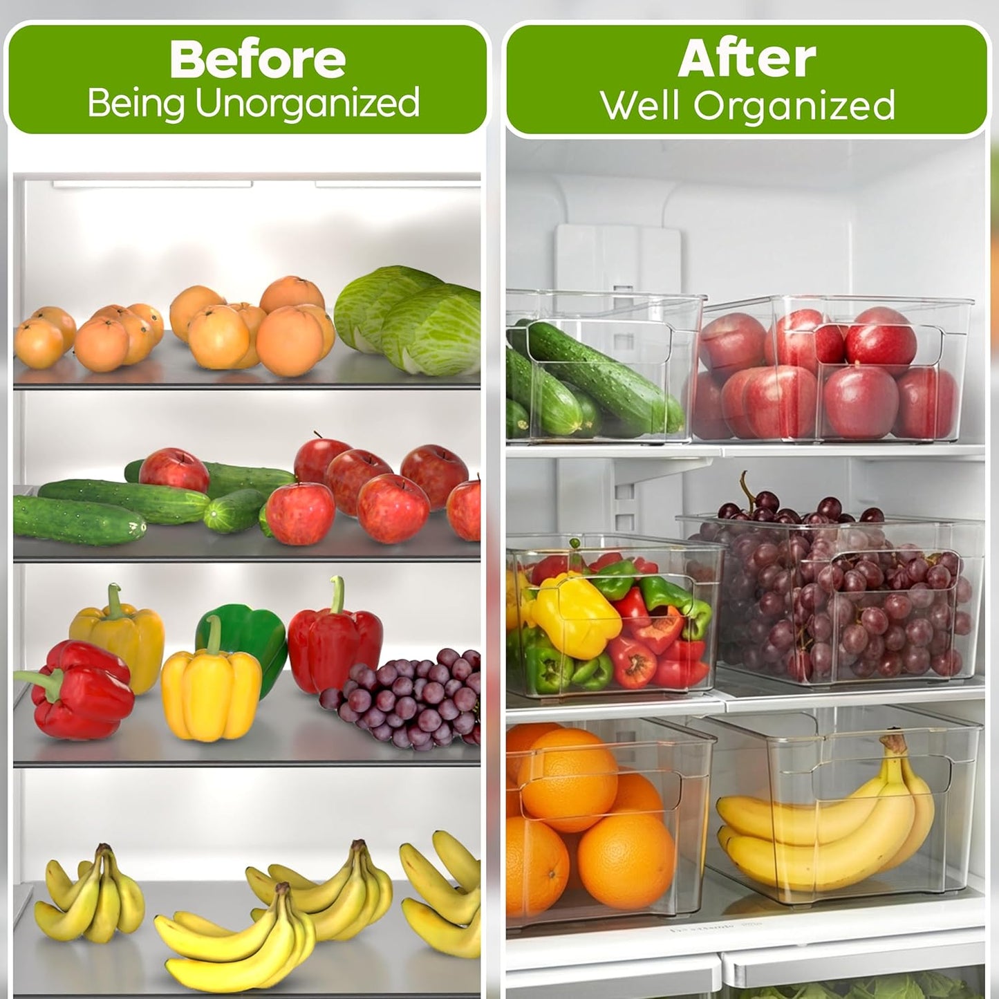 Utopia Home - Fridge & Refrigerator Organizer Bins (8 Pack), Clear Stackable Durable Plastic Storage Containers with Easy Grip Handles for Pantry, Kitchen Cabinets & Countertops (8)