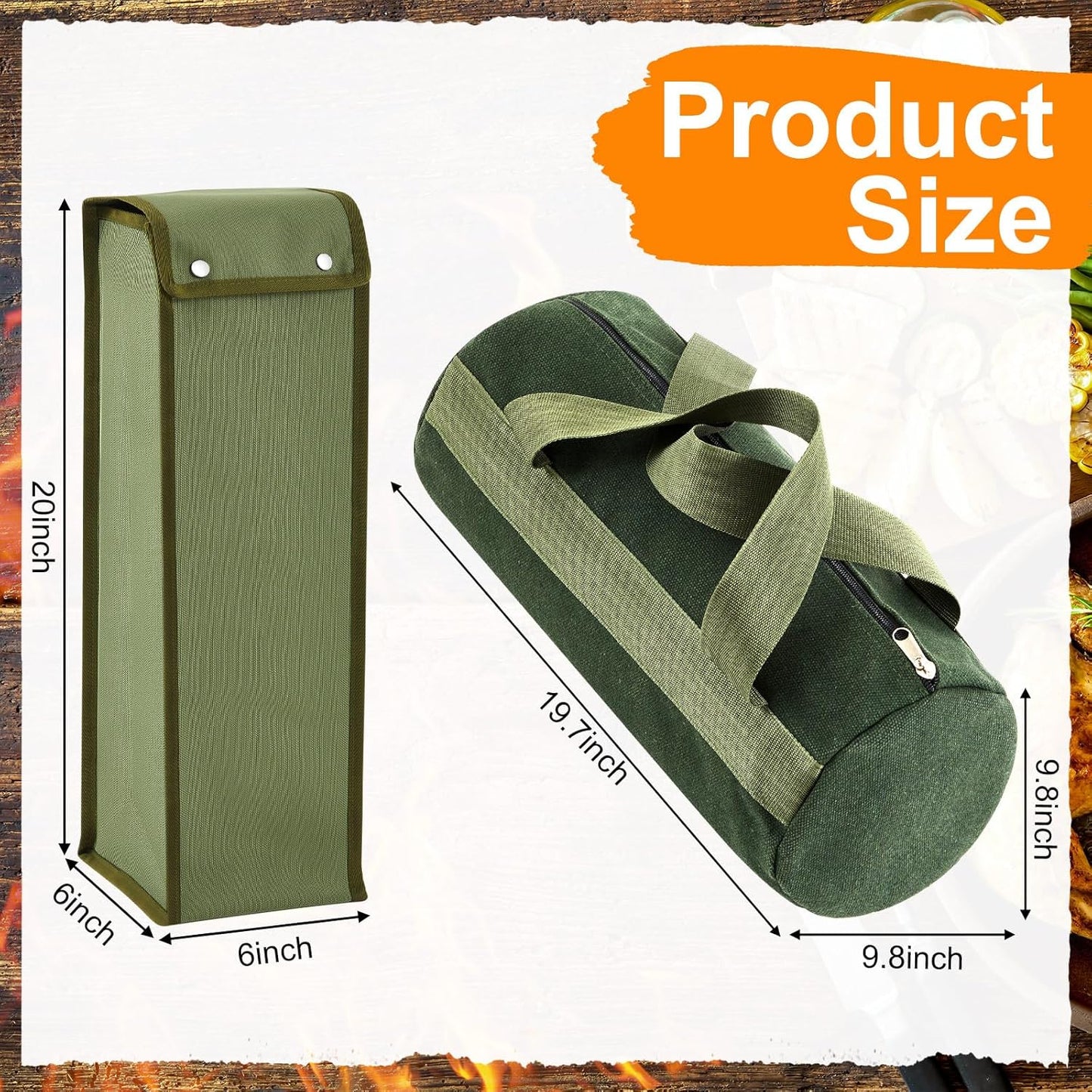 Amylove 2 Pcs Grill Utensil Storage Bag 20" Extra Thick Canvas Barbecue Grill Tool Storage Bag Carry Container Waterproof Zipper Closure, for Outdoor Grilling Camping Hiking Barbecue Accessory(Green)