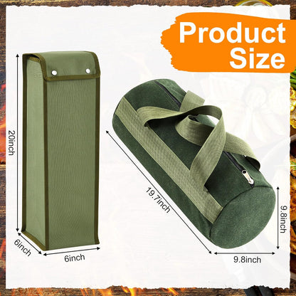 Amylove 2 Pcs Grill Utensil Storage Bag 20" Extra Thick Canvas Barbecue Grill Tool Storage Bag Carry Container Waterproof Zipper Closure, for Outdoor Grilling Camping Hiking Barbecue Accessory(Green)