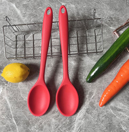 4pc Silicone Cooking Spoons Set, 10.82" Long Spoons for Nonstick Cookware, Heat Resistant Kitchen Spoons for Cooking, Baking, Stirring Soup & Sugar