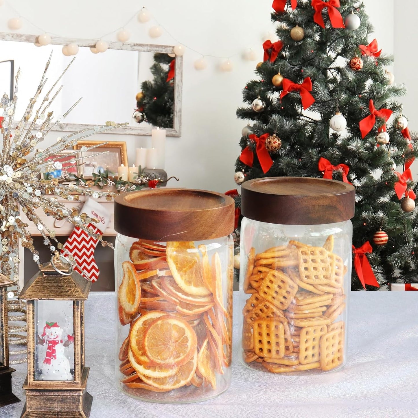 6 pc Glass Spice jars Glass Jars with Screw Lid 5 oz Acacia Wood Glass Herb Sugar Coffee Bean Ground Container Food Storage Canister for Candy Pantry Tea Seasoning Meal Prep Snack (6*150ml(5oz))
