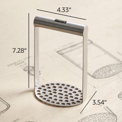 LURCH Germany Heavy Duty Potato Masher With Horizontal Handle | Avocado Masher | Versatile Food Masher For Vegetable | Made of Durable Stainless Steel | 7.5 Inches - Silver