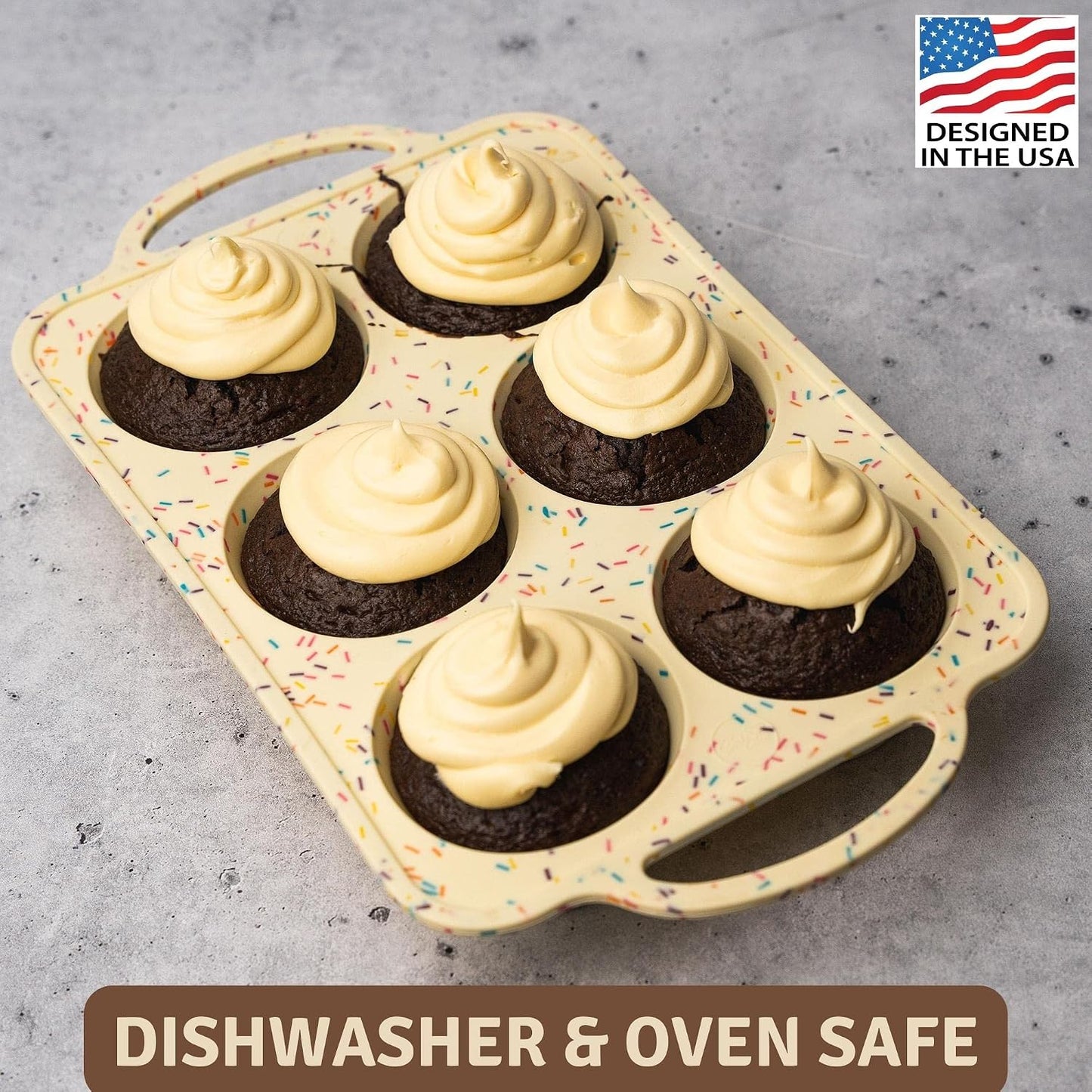 2-Pack Silicone Muffin Pan Set – Regular 12 Cup & Mini 24-Cup Silicone Muffin Pans for Baking – Nonstick Silicone Cupcake Pan with Metal-Reinforced Handles – BPA-Free, Dishwasher-Safe, Cream