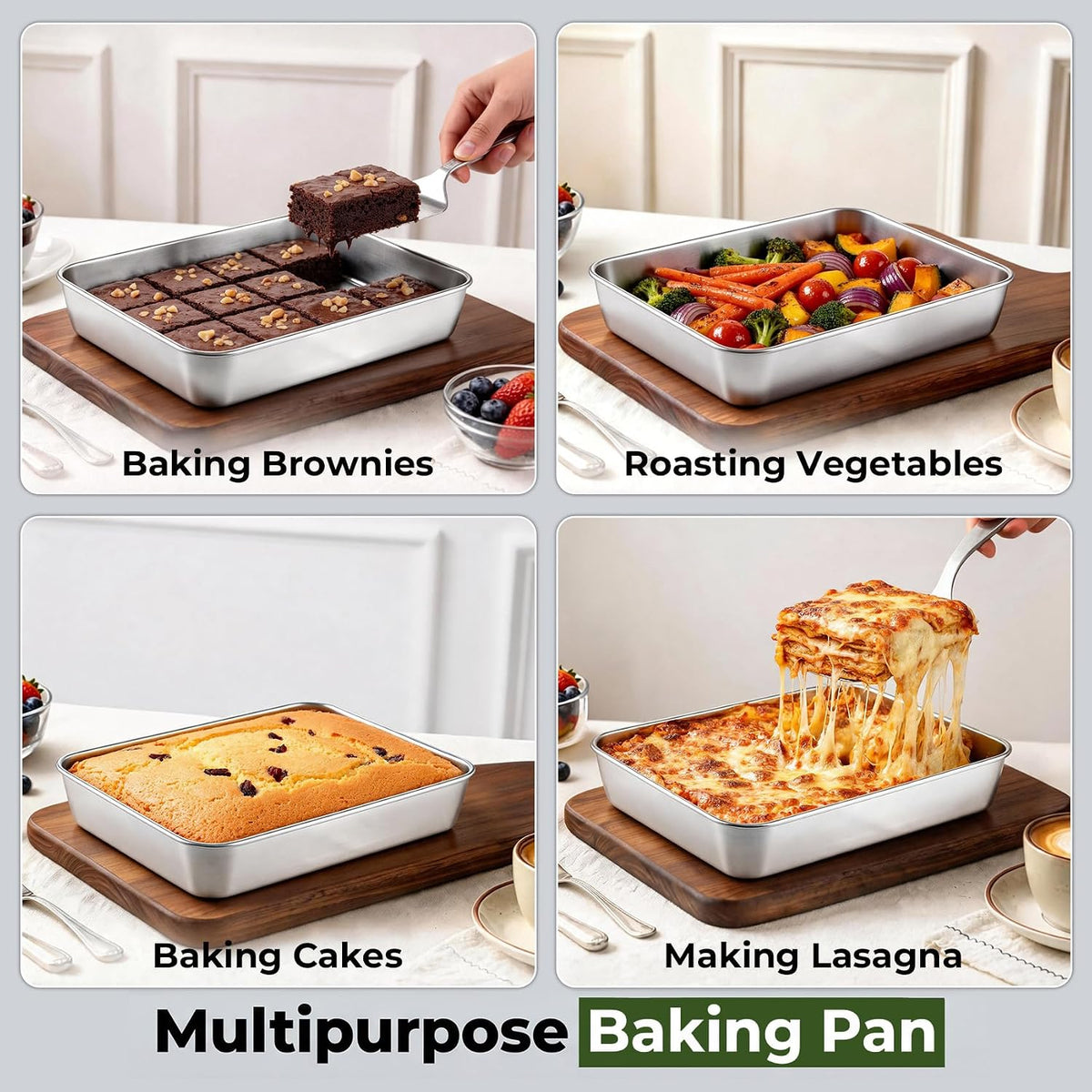 TeamFar Lasagna Pan, 16" x12.13" x2" Stainless Steel Rectangular Cake Pan