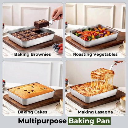 TeamFar Lasagna Pan, 16" x12.13" x2" Stainless Steel Rectangular Cake Pan
