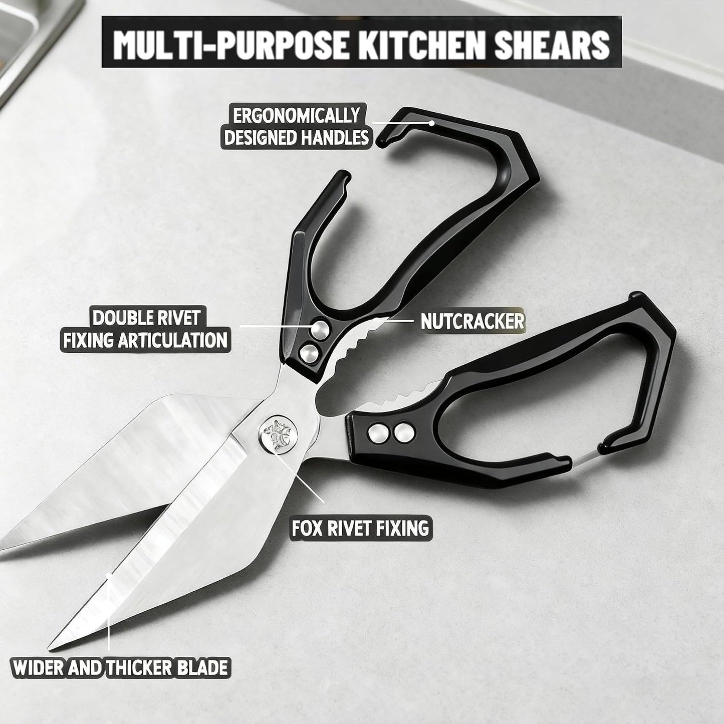 Multifunctional Heavy Duty Kitchen Shears,Kitchen Shears for Cutting Chicken,Kitchen Scissors for Food, Japanese High-Carbon Steel Culinary Poultry Shears, for Chicken,Meat,Fish,Bone Cutting(Silver)
