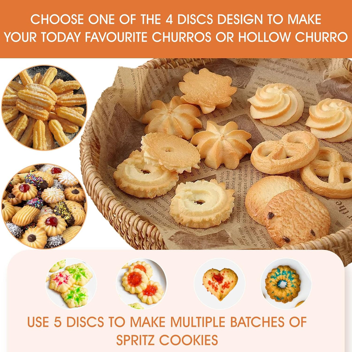 21-Piece Cookie Press Set, Churro Maker Machine, Stainless Steel Baking Gun
