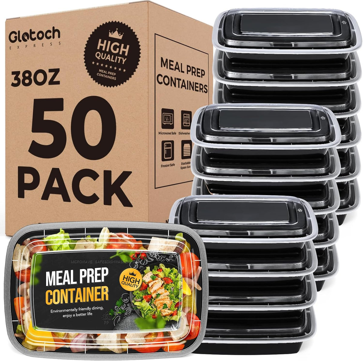 Meal Prep Containers 24oz-100 Pack (200-Piece) Reusable Food Storage Containers with Lids Microwave, Freezer, Dishwasher Safe - Leakproof & BPA Free Durable Plastic Bento Box for To Go Take Out