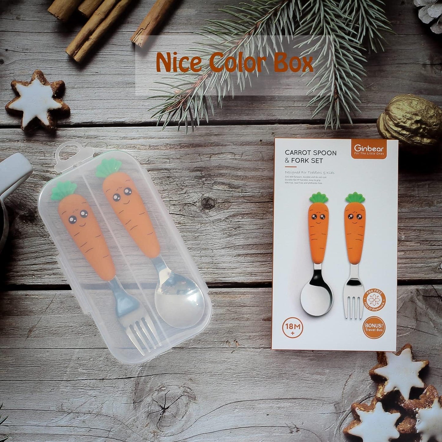 Ginbear Toddler Utensils with Case, Non-toxic Kids Spoons and Forks for Ages 18 Months+, Cute Child Flatware Set