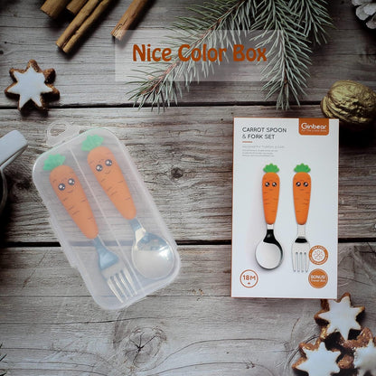 Ginbear Toddler Utensils with Case, Non-toxic Kids Spoons and Forks for Ages 18 Months+, Cute Child Flatware Set