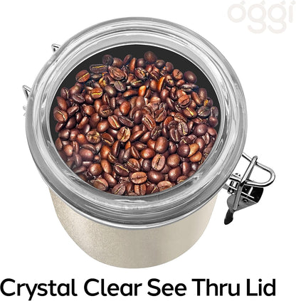 Oggi Stainless Steel Kitchen Canister 62 fl oz - Airtight Clamp Lid, Clear See-Thru Top - Ideal for Kitchen Storage, Food Storage, Pantry Storage. Large Size 5" x 7.5".