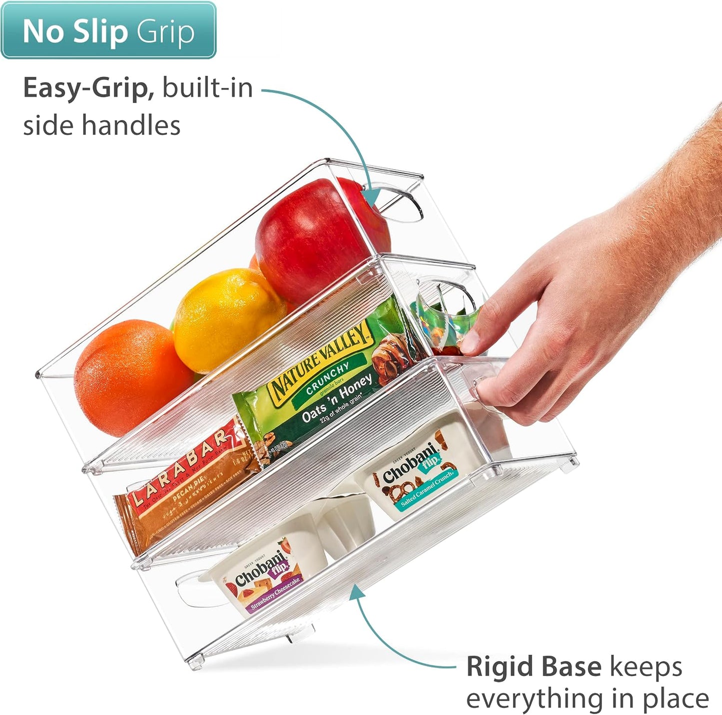 Sorbus Stackable Refrigerator Organizer Bins - Set of 4 Clear Storage Bins for Kitchen Pantry, Freezer & Fridge Organization - Food Organizing Plastic Containers with Handles for Countertops & Drawers