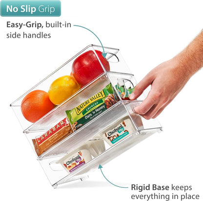 Sorbus Stackable Refrigerator Organizer Bins - Set of 4 Clear Storage Bins for Kitchen Pantry, Freezer & Fridge Organization - Food Organizing Plastic Containers with Handles for Countertops & Drawers