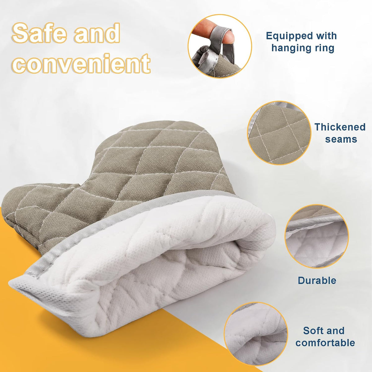 ARCLIBER Grey 13" Quilted Oven Mitts 1 Pair Flame Heat Resistant