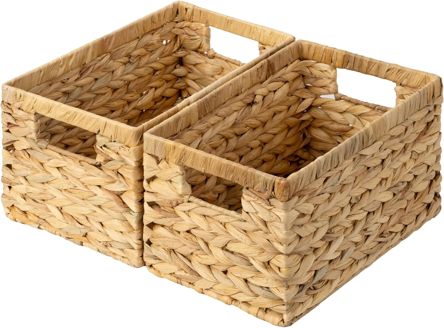 GRANNY SAYS Wicker Storage Baskets for Shelves, Water Hyacinth Basket with Scalloped Edge, Storage Wicker Baskets for Pantry, Large, 2-Pack