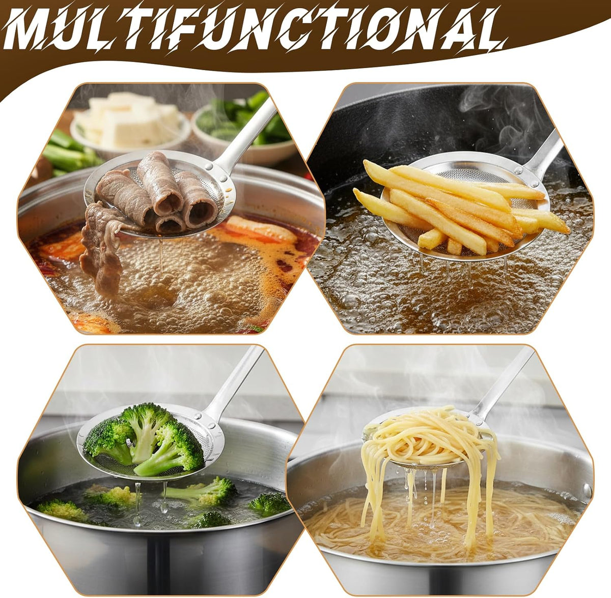 Qianyu Hot Pot Fat Skimmer Spoon Extra Fine Strainer With Handle Fine Mesh Stainless Steel Colander Broth Foam Filter Ladle Food Strainer Kitchen Gadget for Skimming Grease Baking Oil Flour Sifter