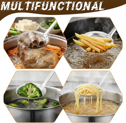 Qianyu Hot Pot Fat Skimmer Spoon Extra Fine Strainer With Handle Fine Mesh Stainless Steel Colander Broth Foam Filter Ladle Food Strainer Kitchen Gadget for Skimming Grease Baking Oil Flour Sifter