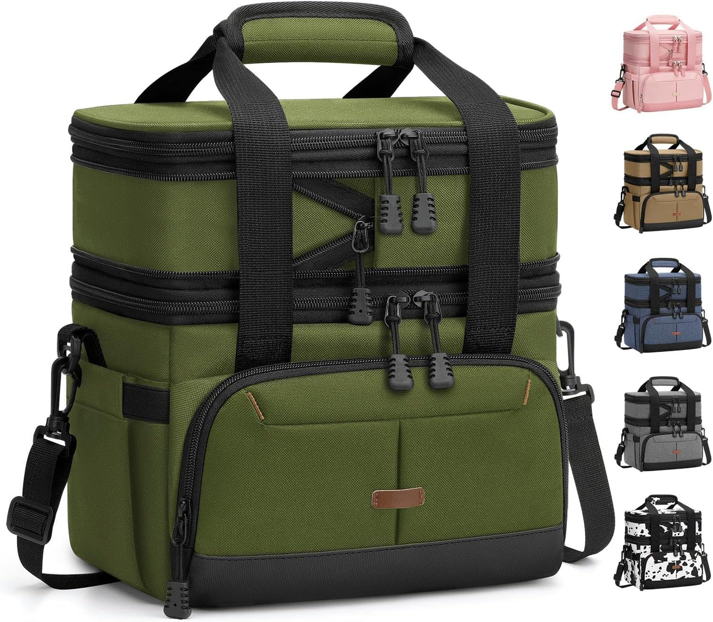 Pritent Lunch Box For Men Women Double Deck Insulated Lunch Bag For Men Woman Leakproof Expandable Cooler Bag with Adjustable Shoulder Strap for Kids Shool Work Picnic Camping(Beige,Large)