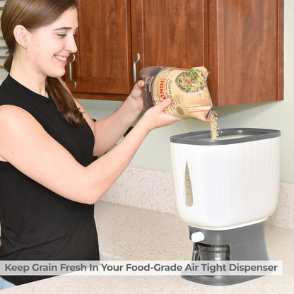 Rice Dispenser for Countertops – Seal 20 Lbs. of Food in Your Small, Strong, Light Rice & Cereal Dispenser – Brush & Measuring Cup Included – White-Green – Home & Kitchen Goods