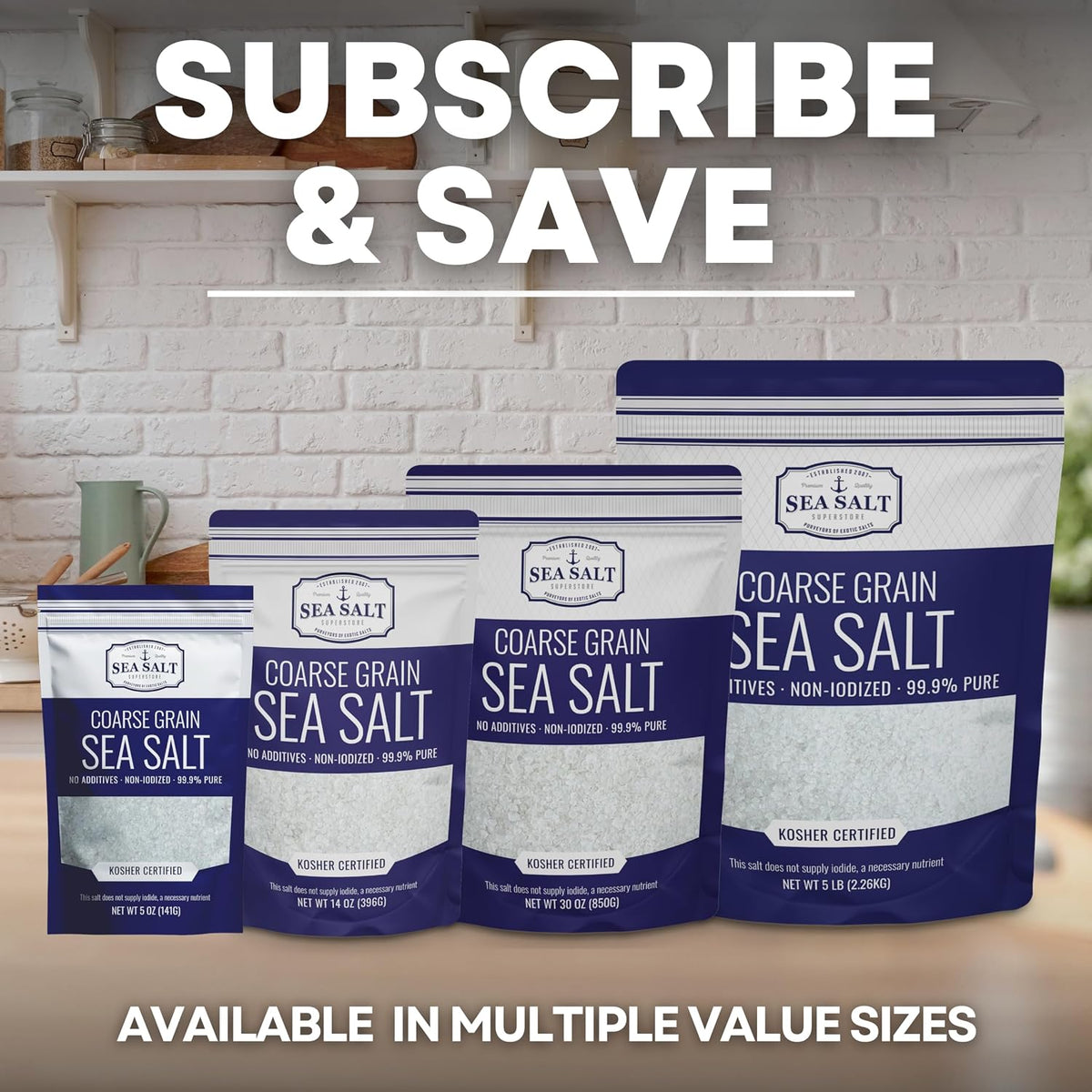 Sea Salt Superstore Coarse Sea Salt for Grinder Refill, Non-Iodized, 14 oz