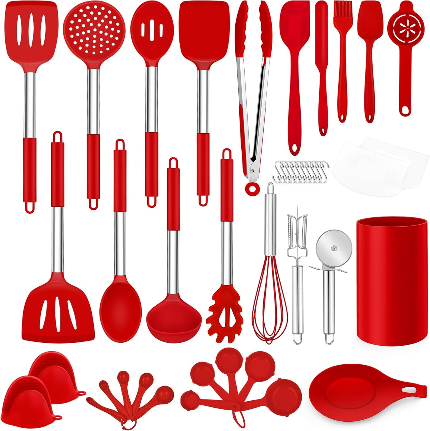 LIANYU 43 Pcs Silicone Kitchen Cooking Utensils with Holder, Heat Resistant Spatula Set with Stainless Steel Handle, Kitchen Cooking Gadgets Tools for Nonstick Cookware Set, Blue
