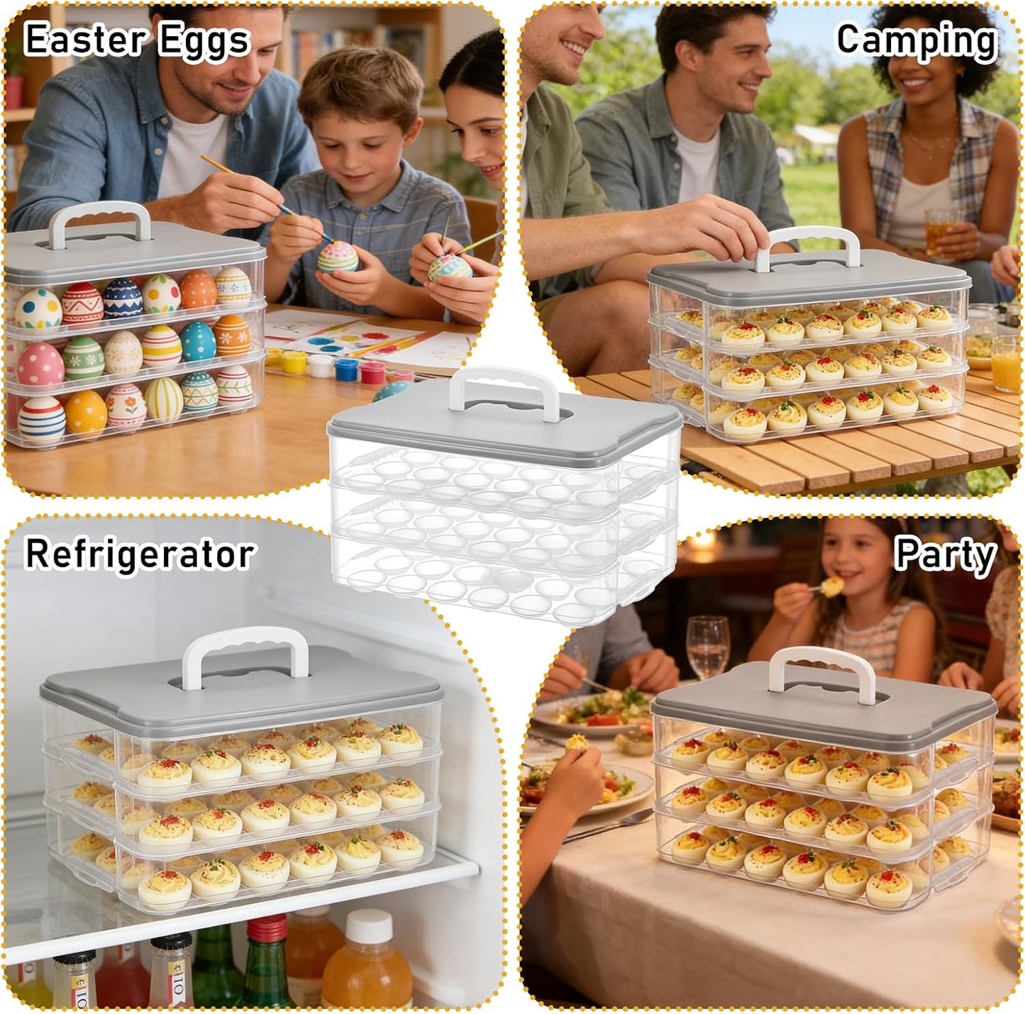 3-Layer Deviled Egg Container with Lid and Handle, Clear Plastic Deviled Egg Carrier Storage 72 Eggs, Portable Stackable Eggs Holder Platter for Easter, Thanksgiving Day, Party, Picnic