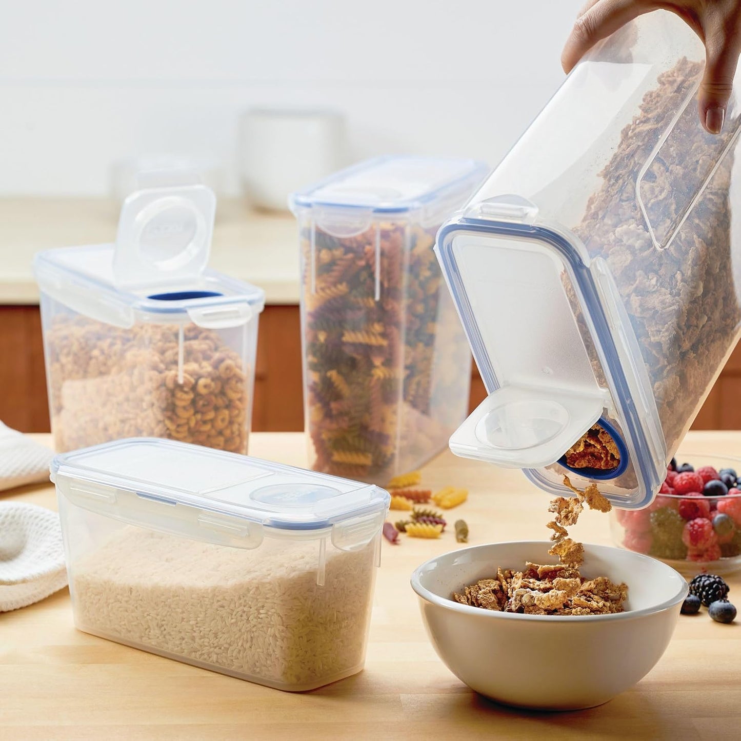 Lock & Lock Easy Essentials Food Storage Bin Set for Pasta, Flour, Sugar/Airtight Container Lids/BPA-Free/Dishwasher Safe, 8 Piece - Clear