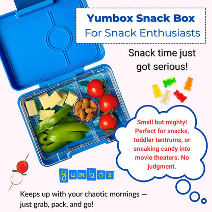 Yumbox Snack Box, 3 Compartments, Leakproof, Glitter Blue | Built-In Dip Well | Removable Compartment Tray | Easy-Open Single Latch | Lightweight & Compact | Perfect for Snacks & Sides