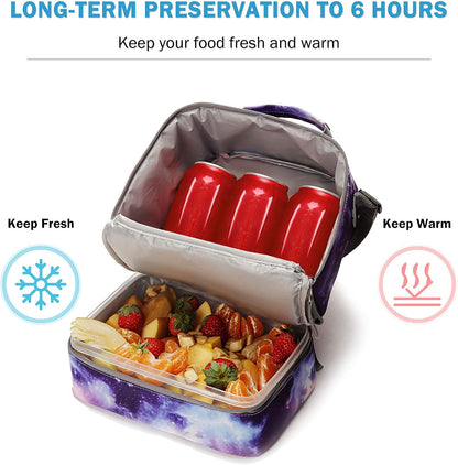 Tilami Lunch Bags Insulated Adjustable Strap Zipper, Two Compartments Cooler Bags, Bento Bags for Kids Toddlers (Blue)