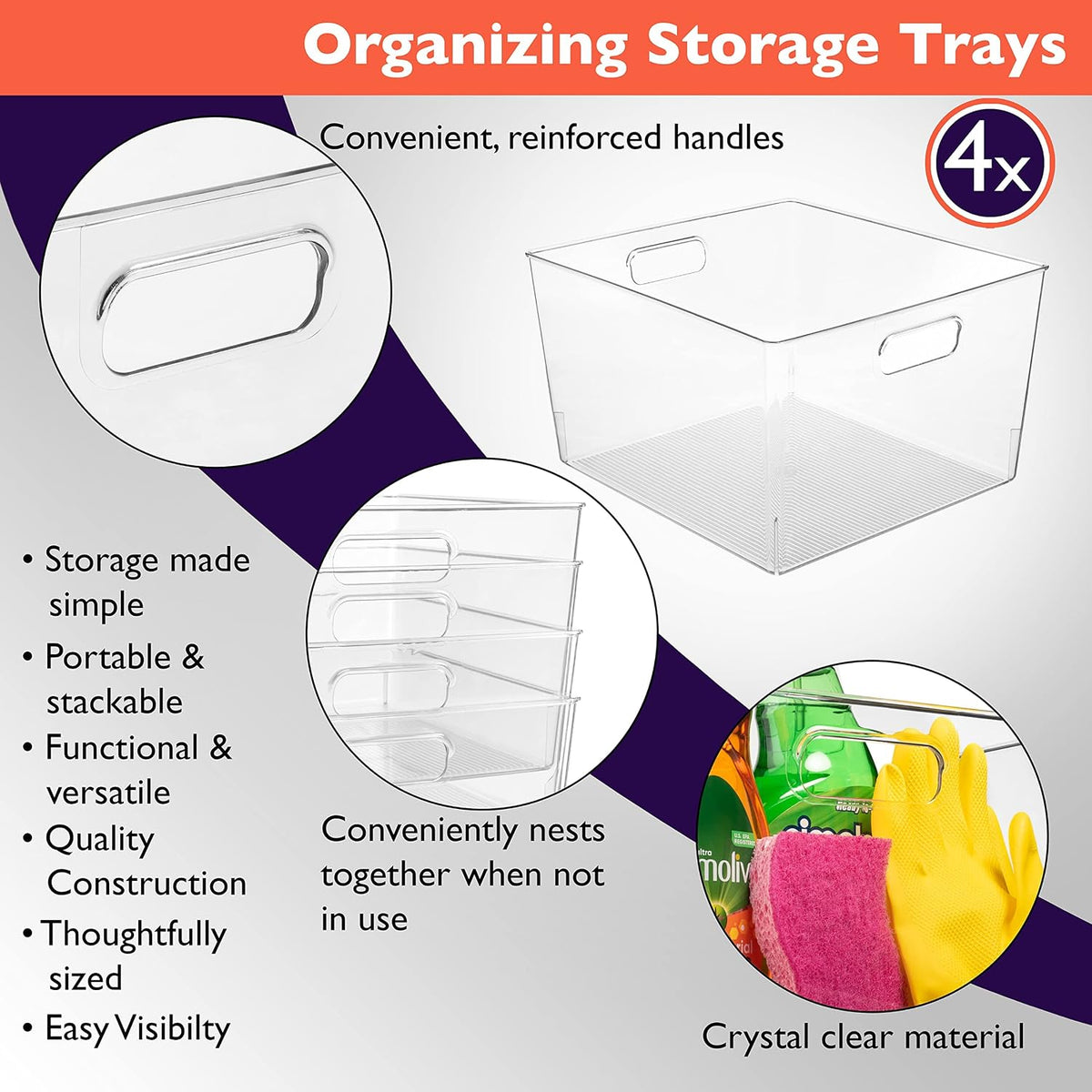 ClearSpace XL Clear Plastic Storage Bins - 2 Pack for Kitchen Cabinet and Fridge Organization
