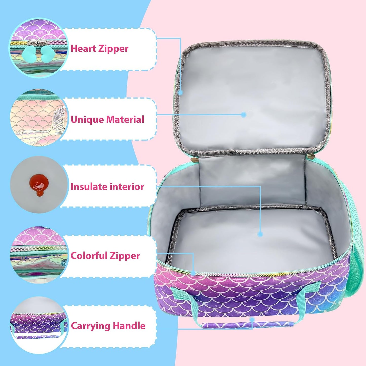 RLGPBON Kids Lunch Bag,Insulated Lunch Box for Girls,Lunch Bag Toddler Teen,School Daycare Cute Travel bags