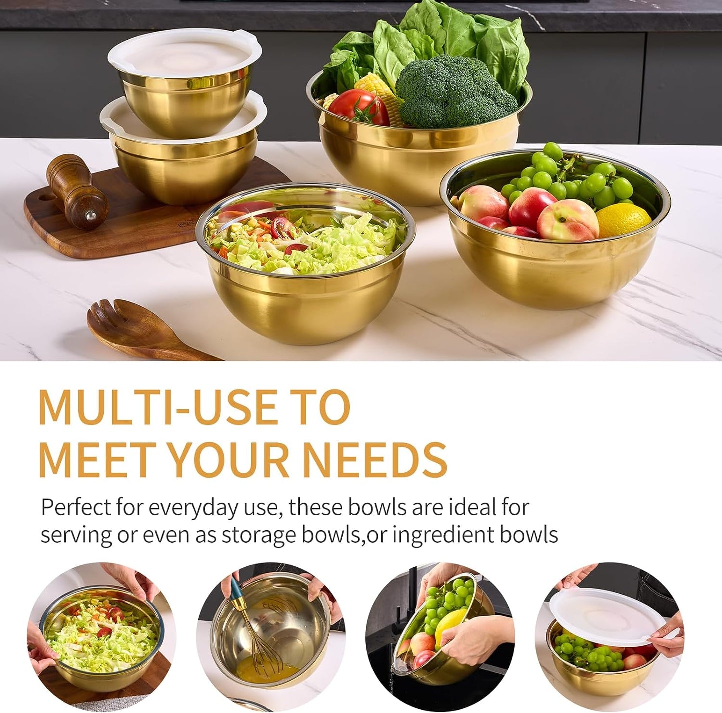 Pink Mixing Bowls with Airtight Lids, Stainless Steel Nesting Mixing Bowls Set of 7, Ideal for Baking, Prepping and Serving Food, Size 7, 3.6, 2.7, 2.1, 1.5, 1.1,0.8 QT, Stackable Design