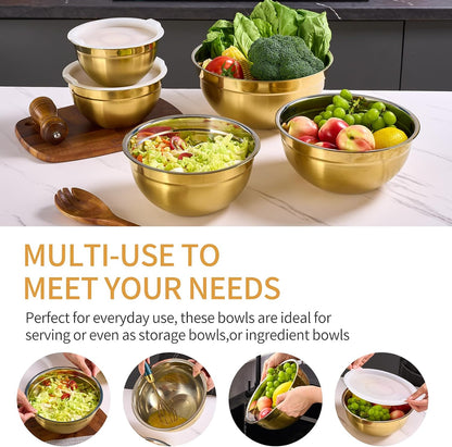 Pink Mixing Bowls with Airtight Lids, Stainless Steel Nesting Mixing Bowls Set of 7, Ideal for Baking, Prepping and Serving Food, Size 7, 3.6, 2.7, 2.1, 1.5, 1.1,0.8 QT, Stackable Design