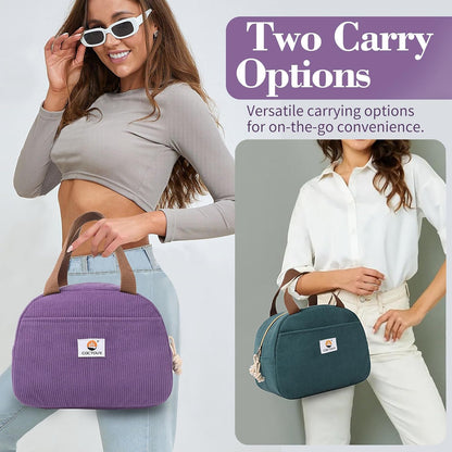 CaCTOUR Lunch Box for Women Girls Teens,Cute Lunch Box Cooler Bag, Portable Insulated Small Lunch Bag Women Reusable Corduroy Lunch Tote for Work/Travel/Picnic/School (Dog Green,Small)