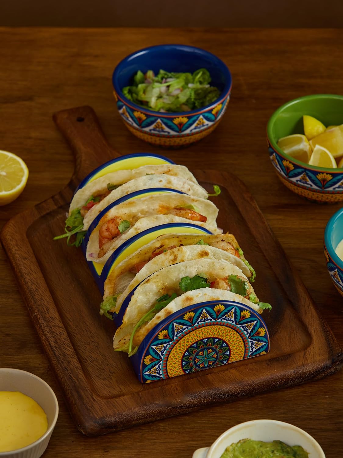 Bico Blue Talavera Ceramic Taco Holder, Taco Stand Rack Tray, Microwave and Dishwasher Safe